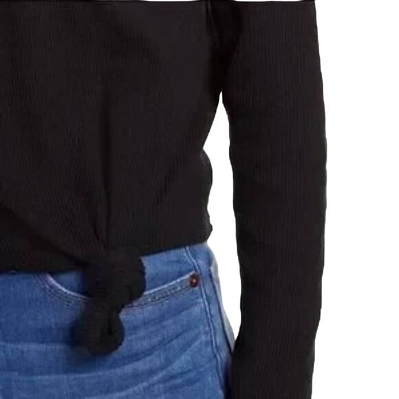 NWOT Madewell Elwood Black Ribbed Knit Knot-Front Long Sleeve Top Size Medium - Picture 6 of 9
